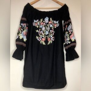 Free People Black Off the Shoulder Dress with Bishop Sleeves
